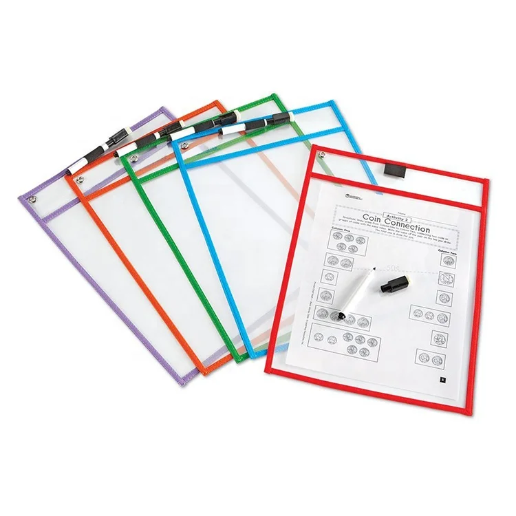 Dry Erase File Folder Wall Storage 5pcs one set Pocket Charts  with 5pcs erase pe