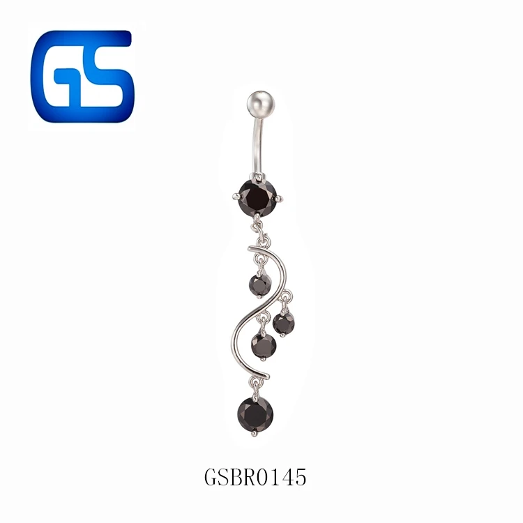 Stainless Steel S Shape Crystal Diamond Belly Button Ring Fashion Hanging Rhinestone Navel Ring Wholesale