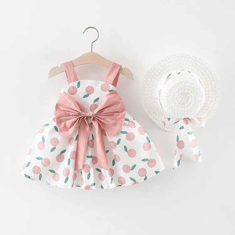 Бутик оранжевое платье с принтом для девочек и соломенная шляпа комплект из двух предметов для маленьких девочек детская одежда