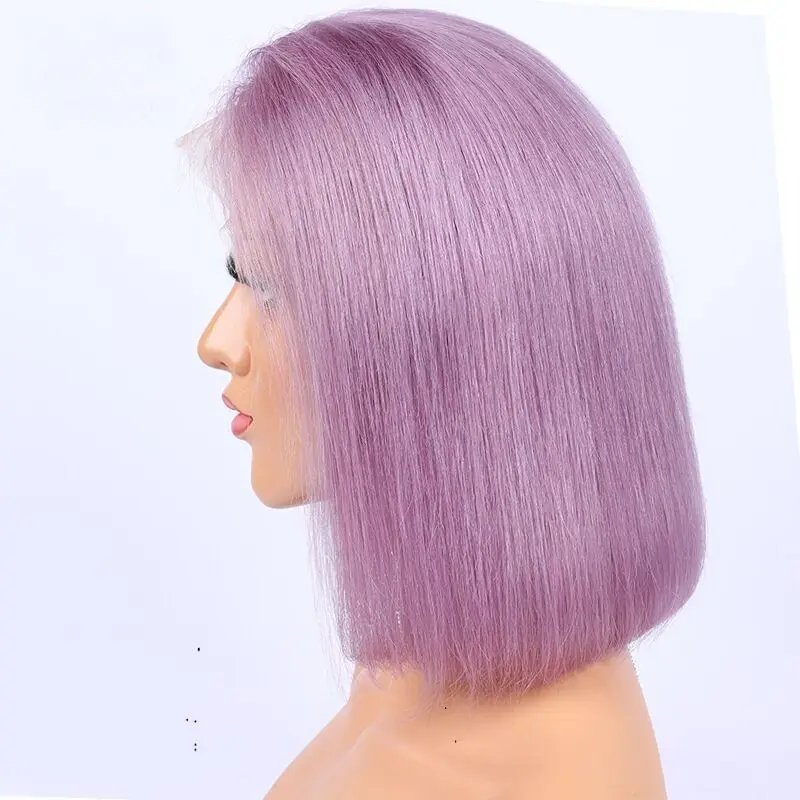 Brazilian Hair Glueless Light Purple Color Short Bob  Wig New Style Virgin Human Hair Wig 13X4 Lace Front Wig