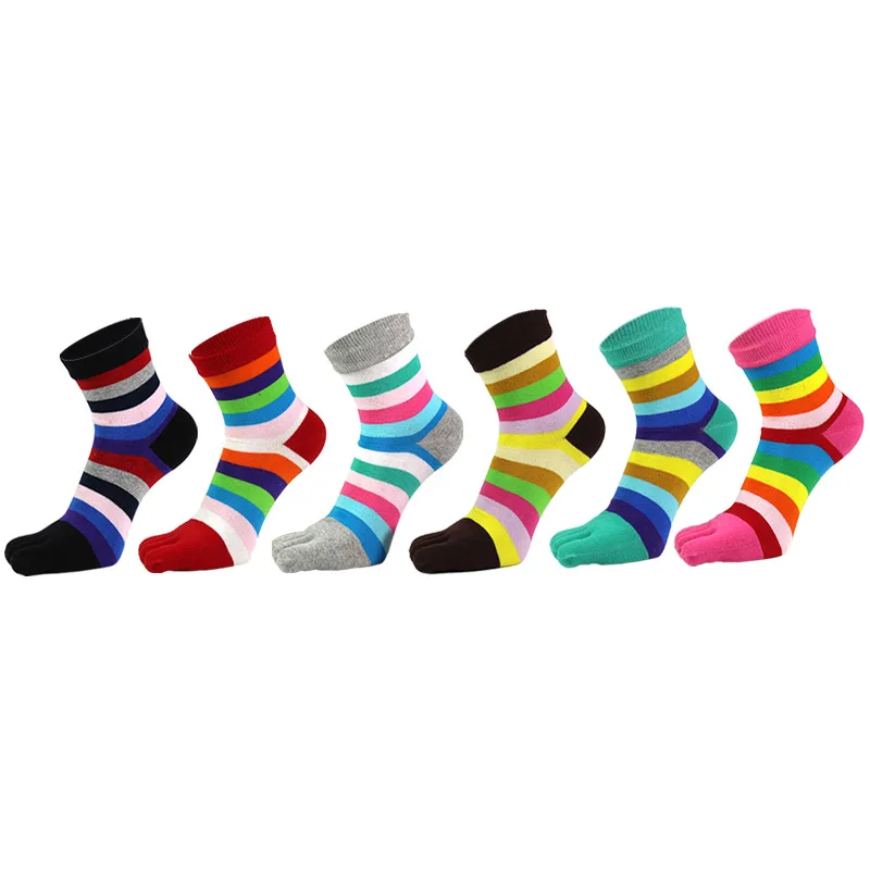 
Factory selling soft colorful rainbow crew socks five toe finger socks women 
