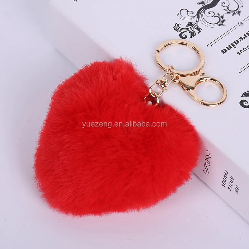 Beautiful Heart Shape Fake Rabbit Fur Keychain