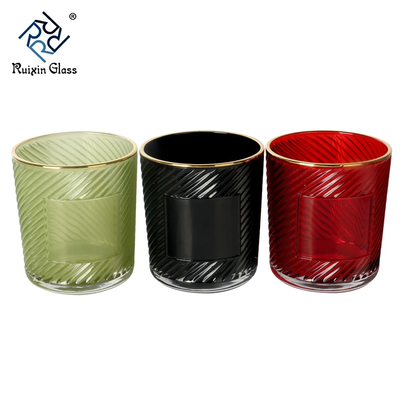 Electroplating Colored Candle Glass Holders Gold Rimmed