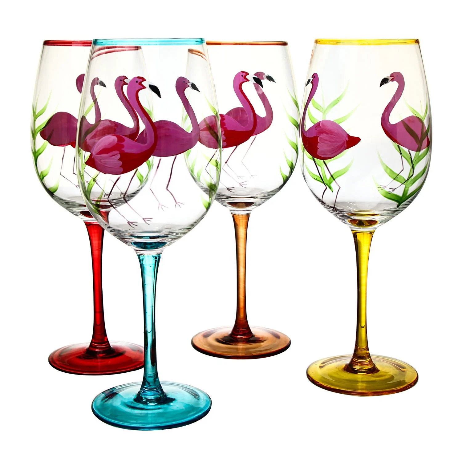 
Funny Novelty Hand Painted Colored Swan Stem Goblet Wine Glass 