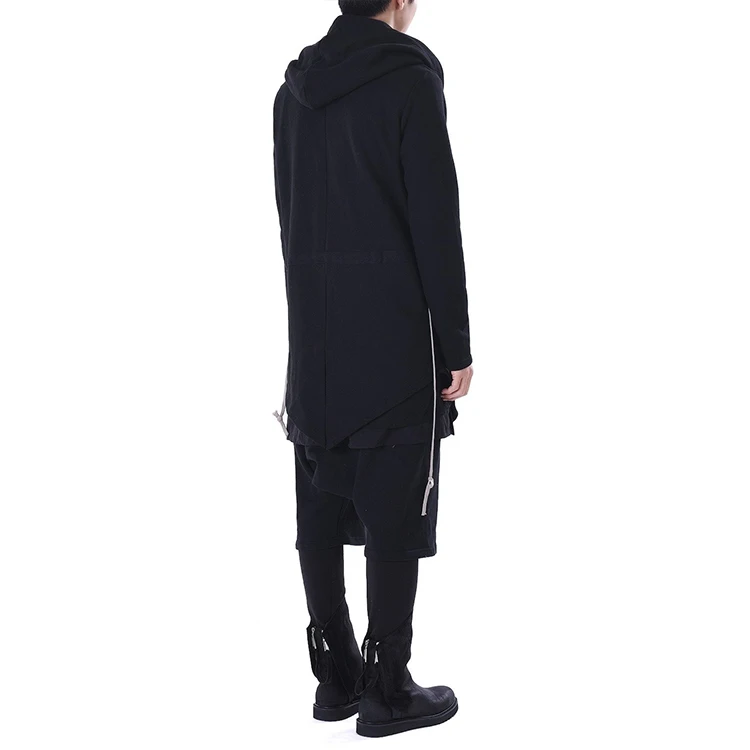 Big Hood Dark Incense Overlong Extended Basic Asymmetric Zipped Fishtail Hoodie