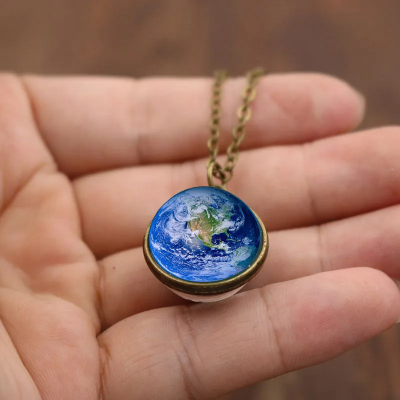 Planet  Necklace Pendant   Double Sided Glass necklace gold  jewellery