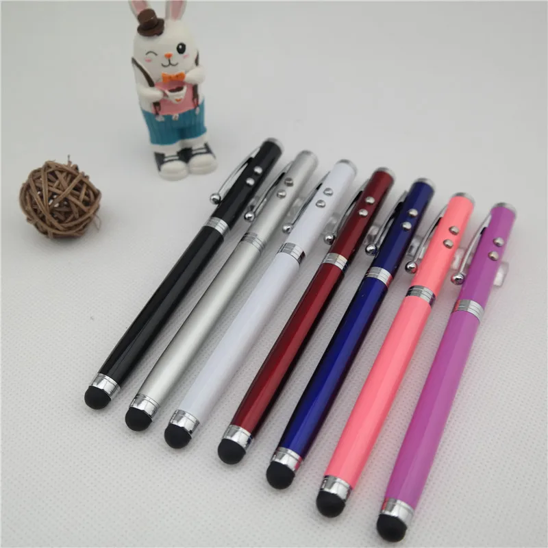 Multi functional 4 in1 red Laser pointer pen, led light pen with stylus tip