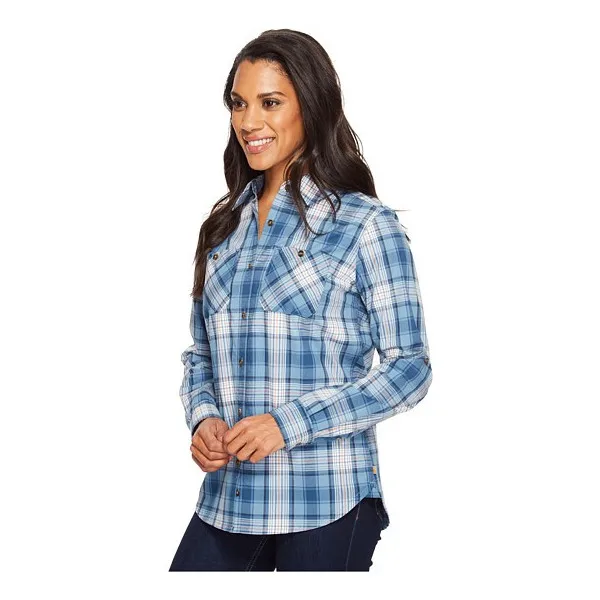 Lastestt Design shirts for women 100% cotton long sleeve double pocket checked lady shirt