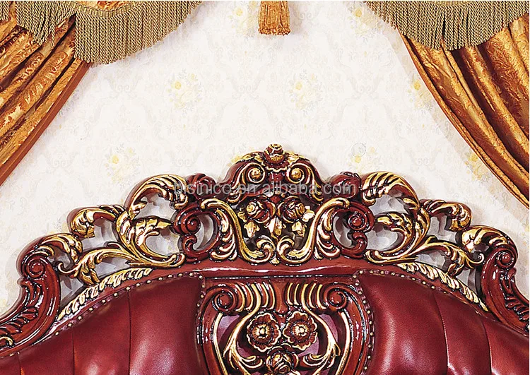 Antique Classic Red Color Solid Wood Wedding King Size Bed, Wedding Bedroom Furniture(MOQ=1 SET)