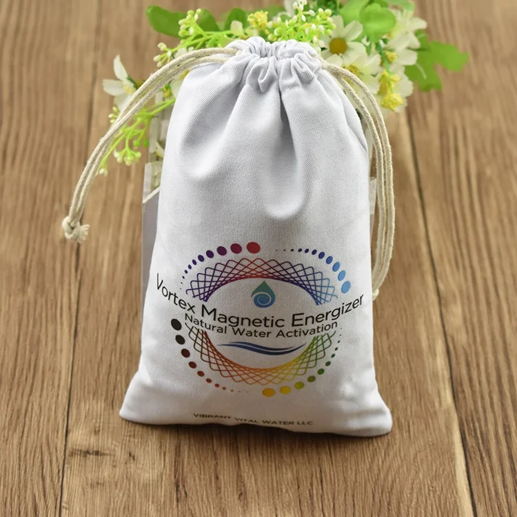 Custom colorful logo printing personalised white cotton drawstring jewelry pouch