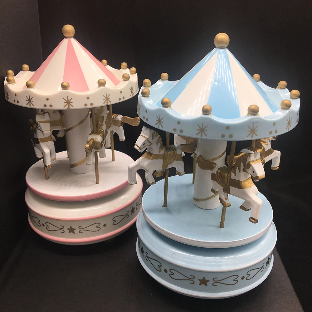 Baby Custom Blue Pink Plastic Carousel Musical Box