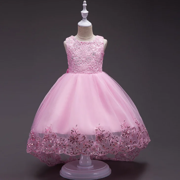 
YY10369G Very beautiful big bow back kids party dress girls red wedding dress with sequin 