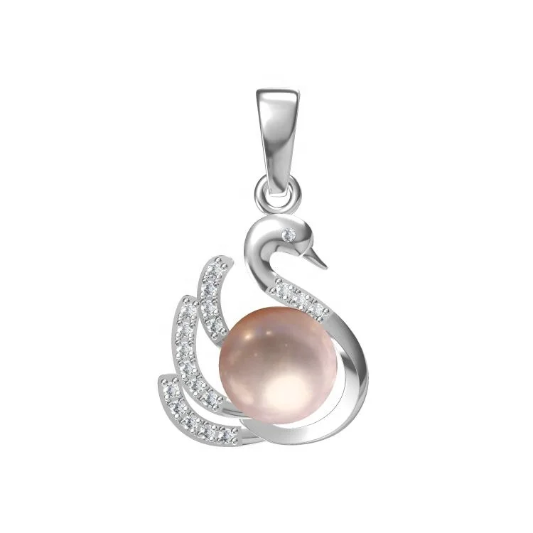 Swan pearl pendant white pearl jewelry mounting  925 sterling silver necklace findings