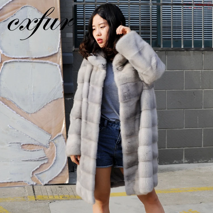 CX-G-A-92 Perfect Jacket Wide Waist Knee Length Denmark Mink Fur Coat