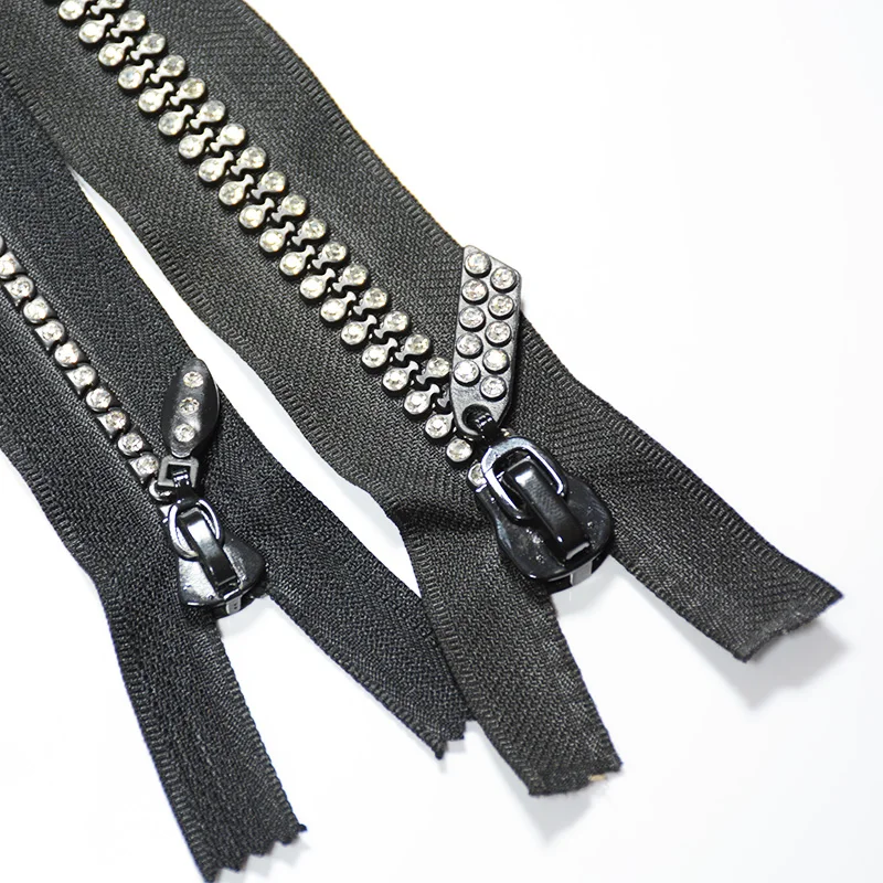 Decorative Rhinestone Close End Plastic Zipper 5# Single Resin Teeth Diamond Zipper For Dresses