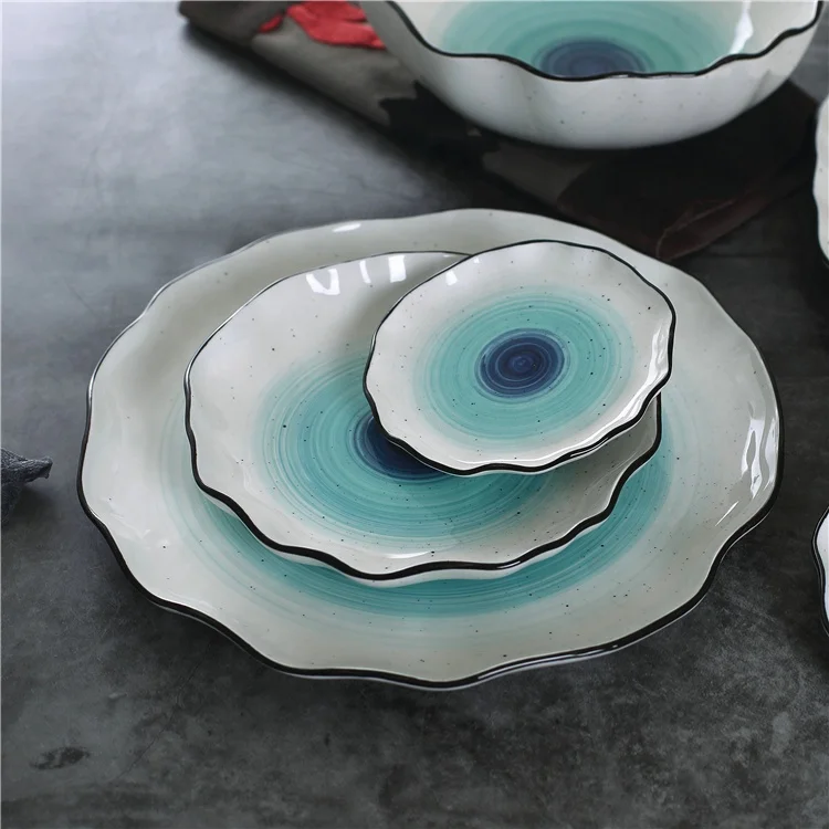 Flower design spiral dinnerware stylish speckled porcelain dinner set for banquet