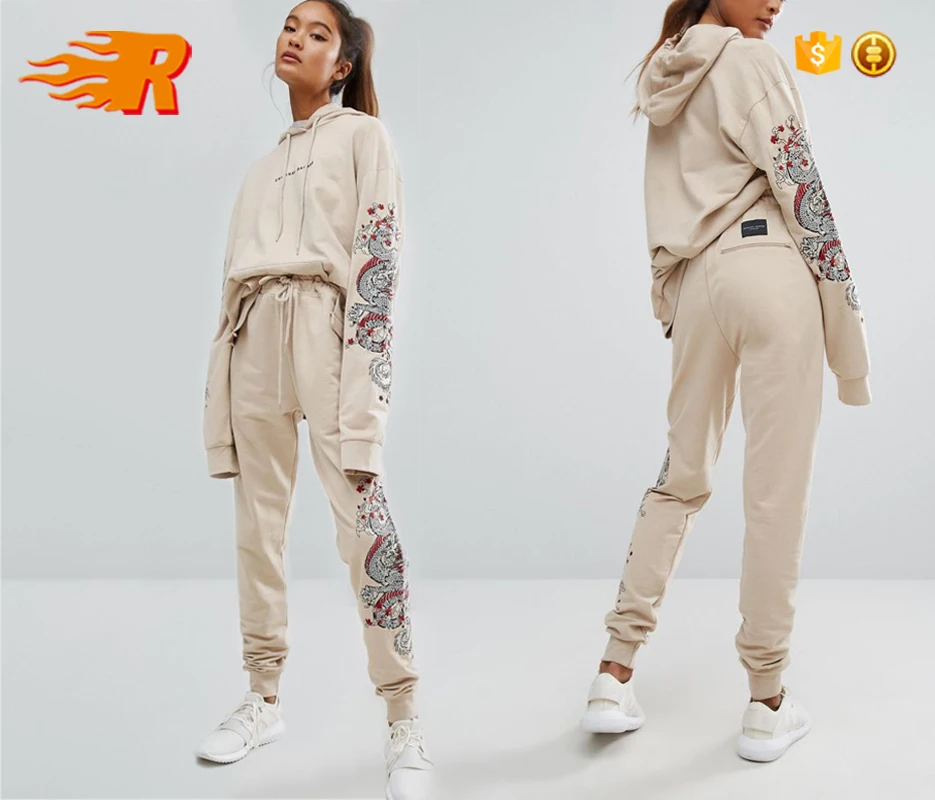 
Custom Women Sets Wholesale French Terry Hoody Plain Sweat Suits 