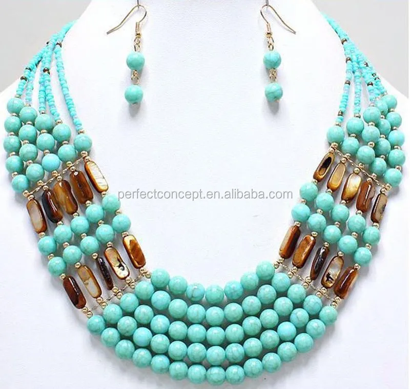 Handmade Multi rows acrylic Necklace beads and shell Necklace cring coco jewelry set