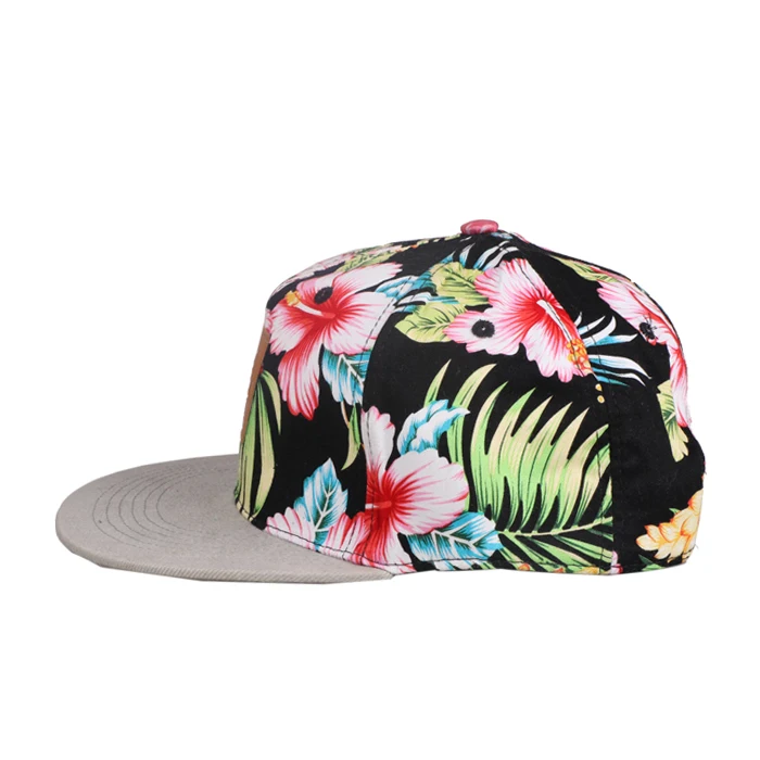 OEM High quality trendy 6 panel hat hip hop classic hawaiian flower snapback hats caps