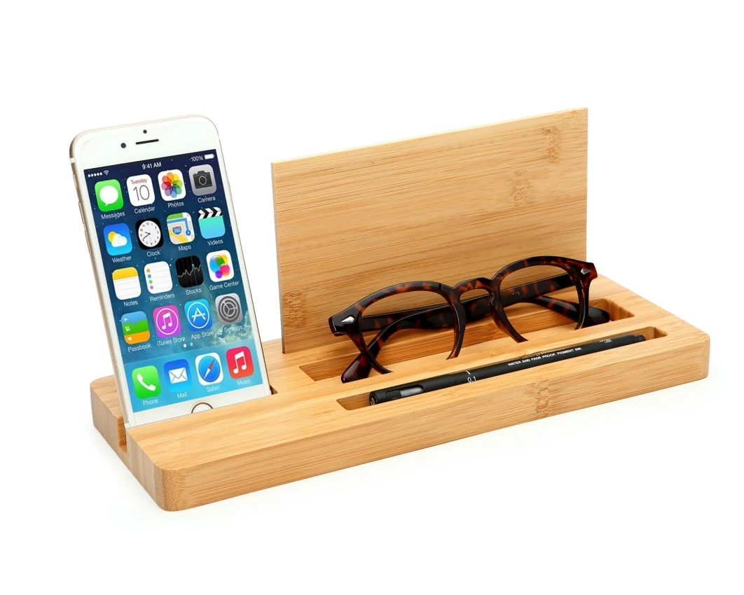 
Bamboo Desktop Organizer With Eyeglass holder 
