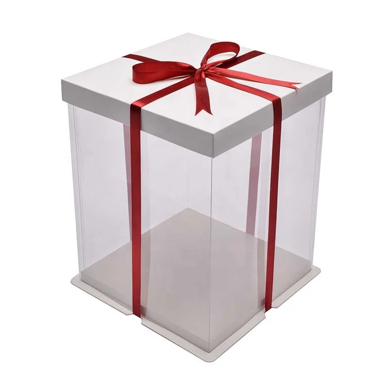 
Manufacturer Clear PVC PET transparent white plastic cake box for birthday 