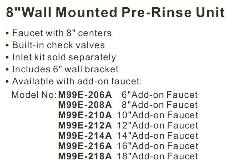 8' Wall Mounted Pre-rinse Unit with 12' Swivel Spout&Wall Bracket,Tapered Thread Riser