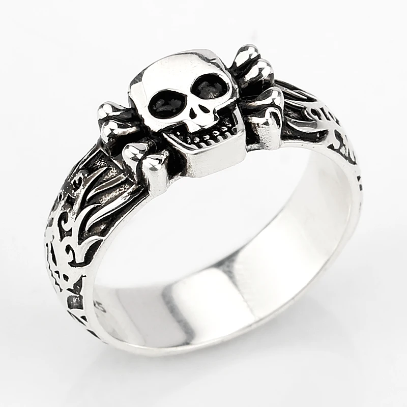 Fashion 925 Sterling Silver Gothic Skull Rings for Men Jewelry Punk Biker Oxidized Treatment Band Vintage Skeleton Men Ring