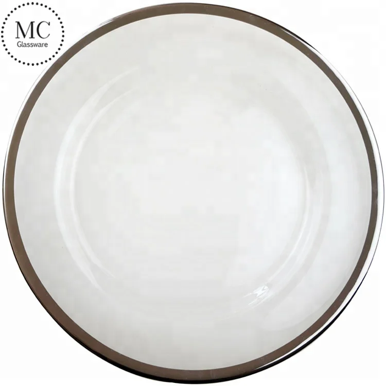 Cheap glass black rimmed charger plates antique black dinner plates wholesale with glitter party rentals