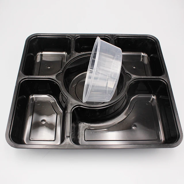 
Biodegradable microwave safe disposable takeaway food plastic 6 compartment containers box 