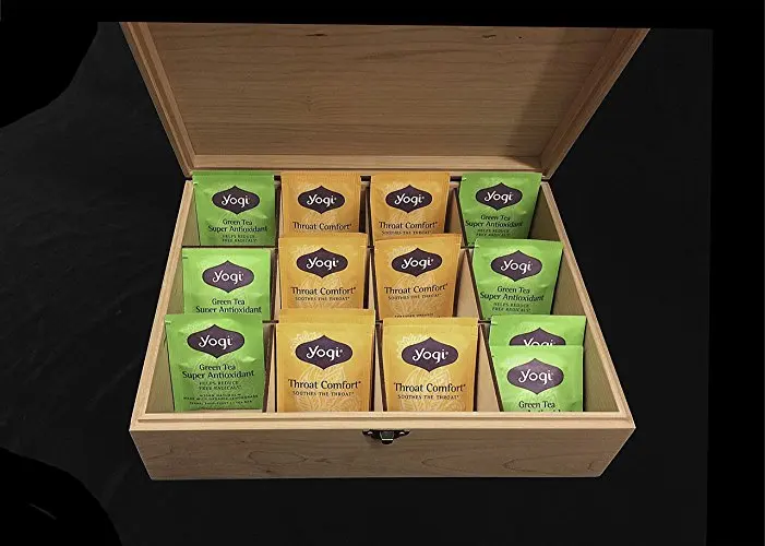 Необработанная деревянная чайная коробка с шарнирами и защелкой, коробка с 12 отделениями