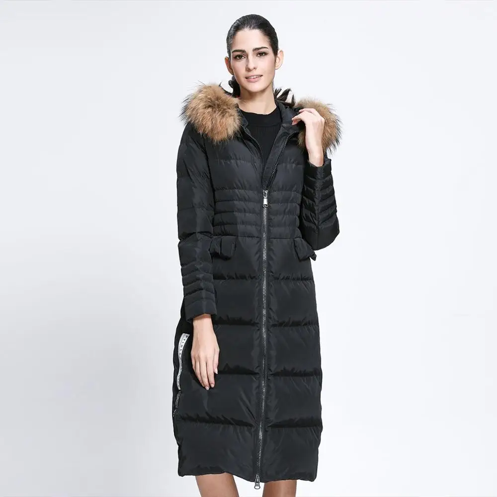 urban fashion red  winter clothes long coat womens down jackets with fur hood for ladies