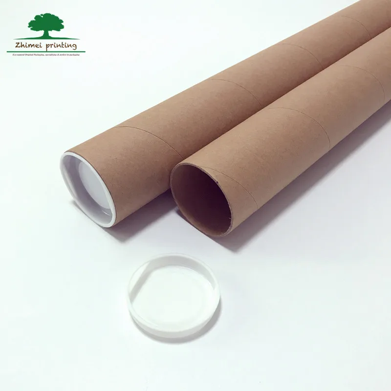 2mm thickness cardboard kraft paper cardboard shipping tube poster paper tube with white plastic end cap