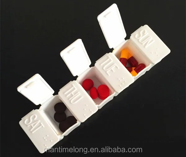 7 Parts Portable Plastic Pill Boxes With Braille For 7 Days Moistureproof Desktop Medical Kits