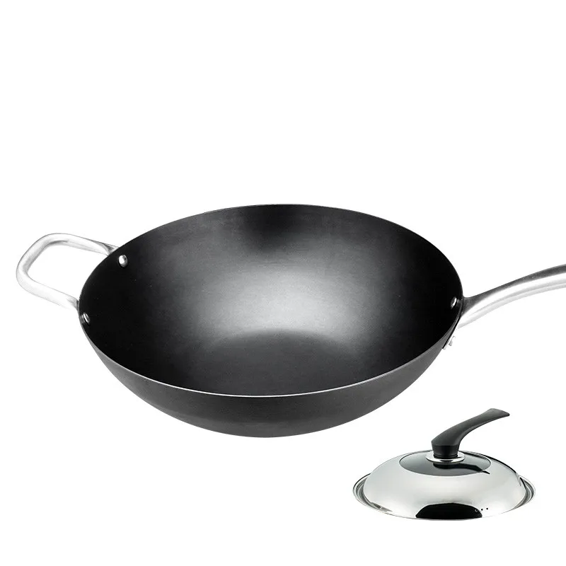 
2019 Hot Sell Chinese Big Black Non Stick Wear Resistant Carbon Steel Wok With Handle 