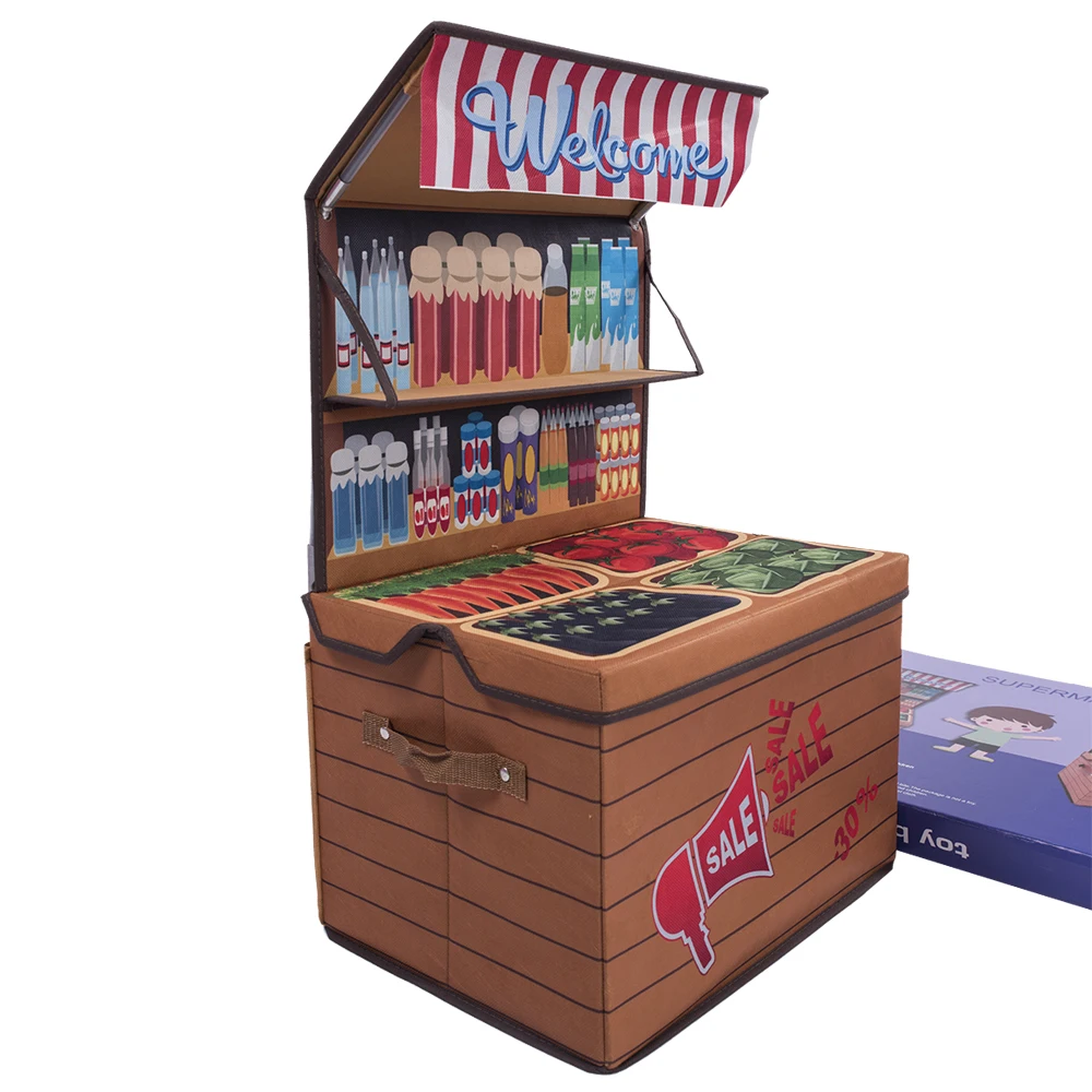 
Children Cartoon Foldable Market Stall Kids Box Play Desk Toy Storage Boxes and Bins 