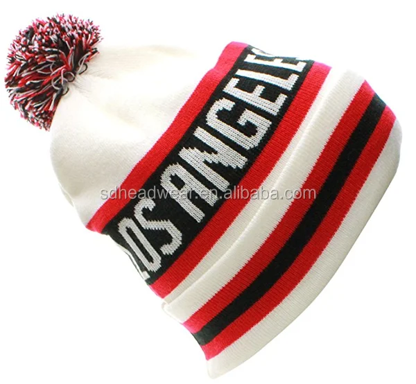 Custom Embroidery 100% Acrylic Sports Team Beanie Knit Bobble Hat
