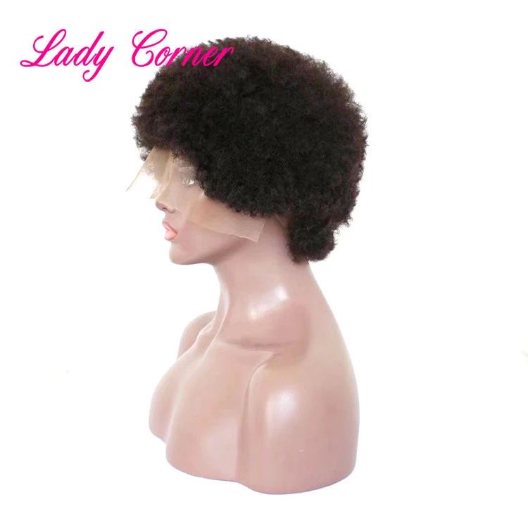 New Arrival Wholesale African American no tangle real 100% human hair afro puff kinky full lace frontal wig for black women