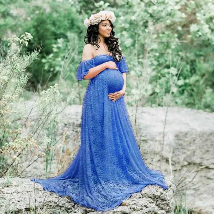 
Lace Overlay Maternity Wrap Maxi Dress Photography Props Fancy Gown Pregnant Dresses Pregnancy Photography Dress 