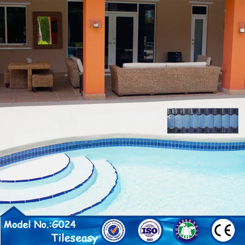 decorative ceramic blue mosaic tile trim pool waterline tiles