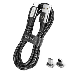 SOSLPAI new design for iphone usb cable nylon braided 5A fast charger 3 in 1 magnetic usb charging cable