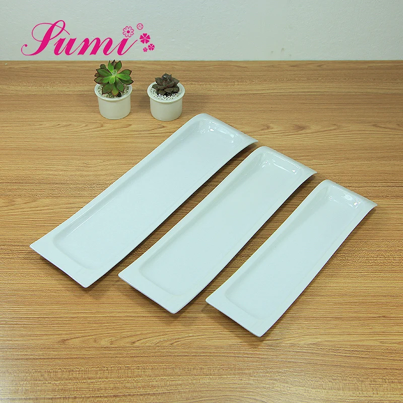 MOQ 200 High grade white ceramic long rectangular plate use for restaurant hotel