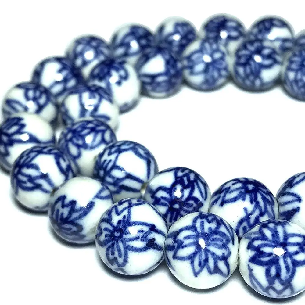 Vintage Ceramic Porcelain (Orchid Flower) 10mm Smooth Round Beads