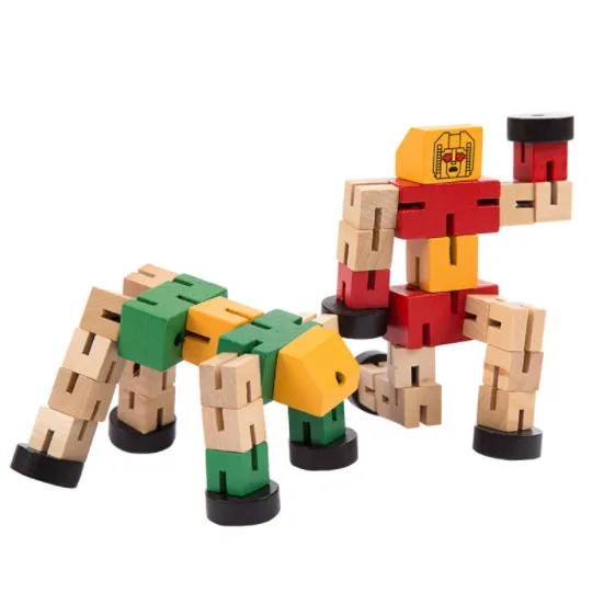 new wooden kids transformable robot toy