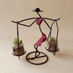 Sculpture Metal Wrought Iron Art Women Pudding Glass Jar Handicraft Home Decorations