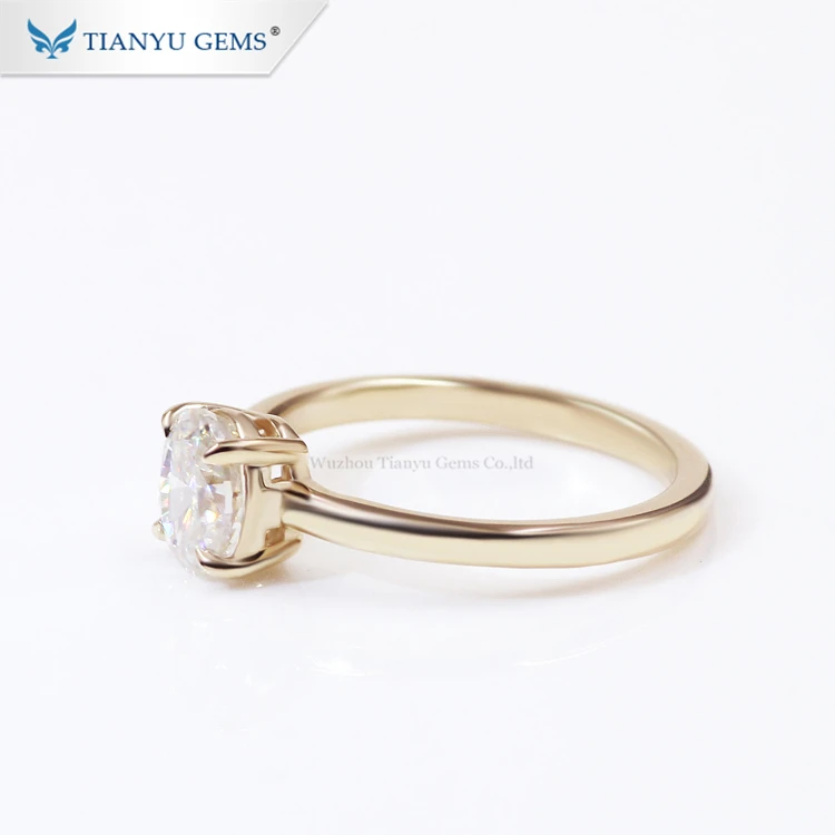 Tianyu gems simple design yellow gold oval shape moissanite engagement ring for women