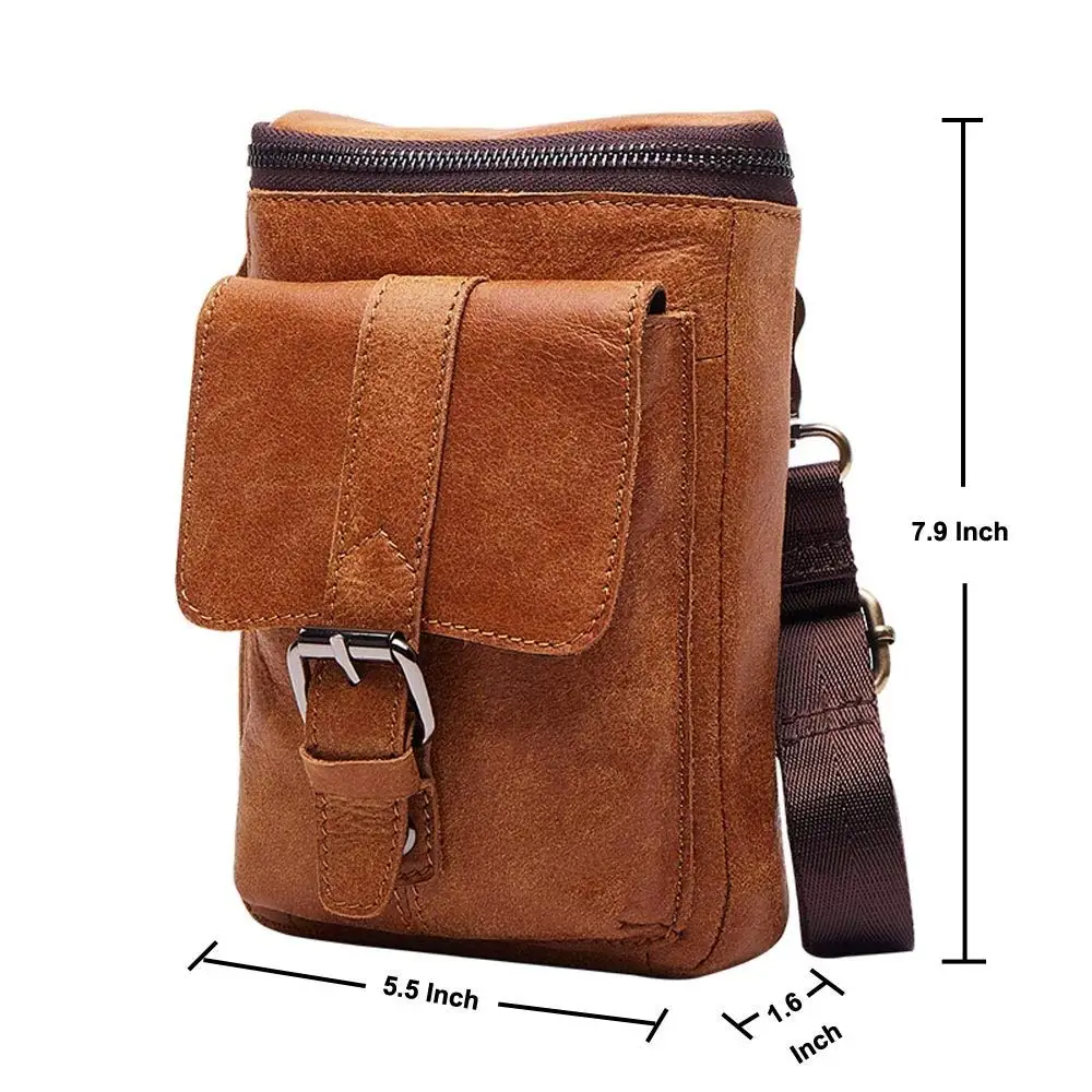 Premium Cowhide Leather Belt Holster Fanny Small Messenger Bag Pack
