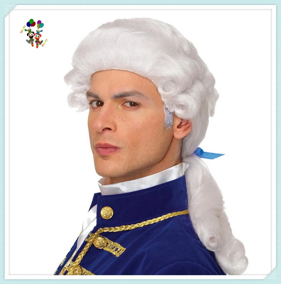 Venetian Masquerade Party Costume White Color Marquis Mens Carnival Synthetic Wigs HPC-1317