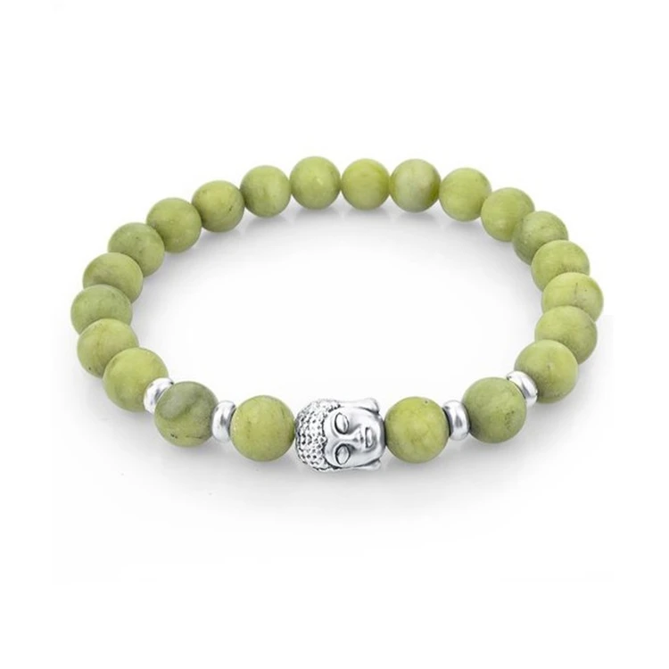 Wholesale Stone Health Beads Silver Buddha Head Spacer Bracelet for Male Female