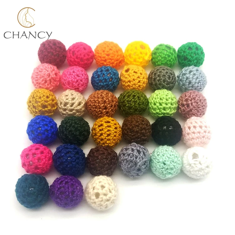 DIY handmade jewelry accessories  20mm fiber crochet ball wood spacer beads