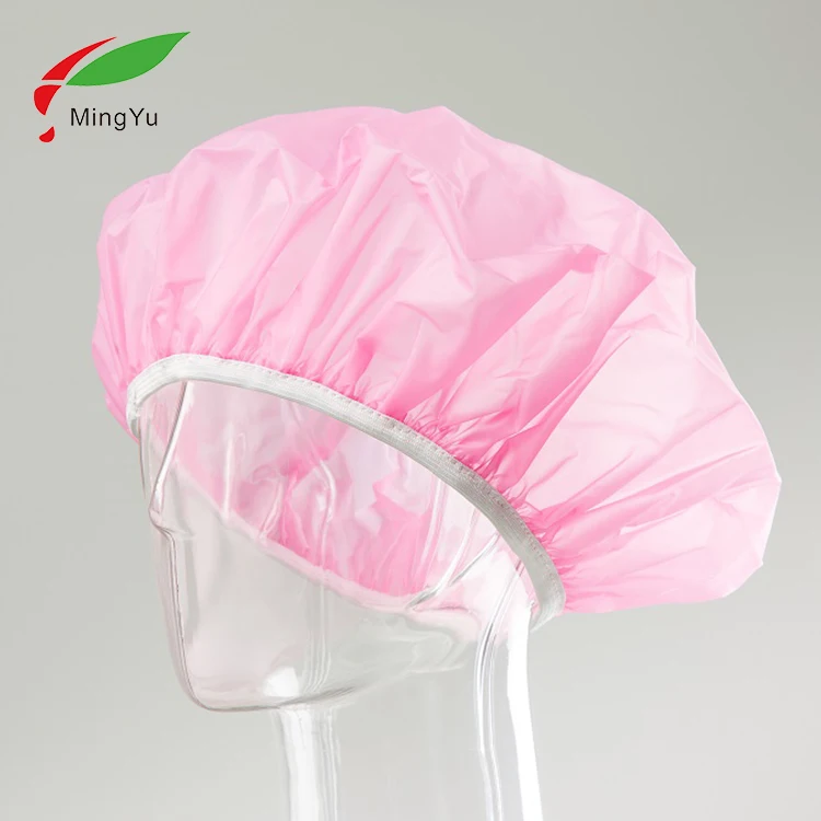 Customized Plastic PEVA Hotel Disposable Pink Shower Cap